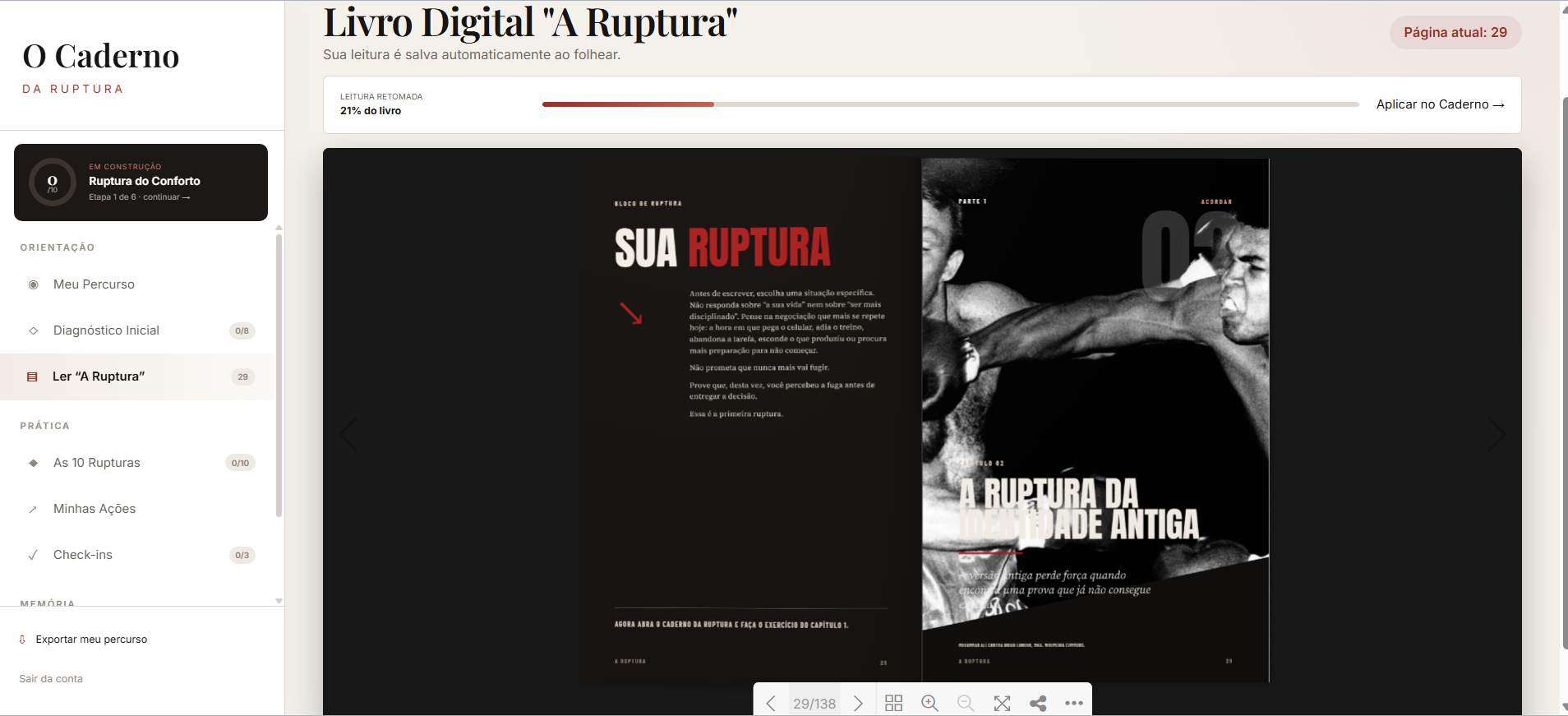 Livro digital A Ruptura aberto dentro do Caderno no computador