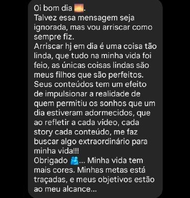 Mensagem agradecendo pelo conteúdo que trouxe mais cor e direção pra vida