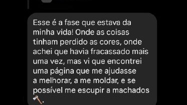 Mensagem sobre encontrar uma página que ajudou numa fase difícil da vida